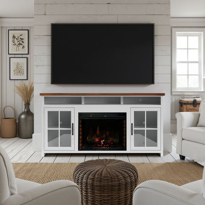 Legends Furniture - Bridgevine Home 73 in. Whitewash and Barnwood Brown Finish Solid Wood Fireplace TV Stand - HT5110.BJW view 8