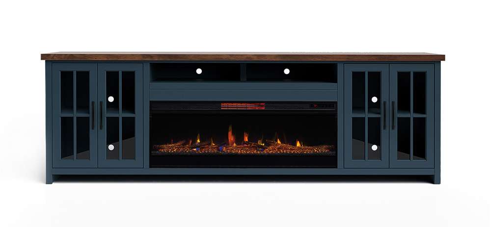Legends Furniture - Bridgevine Home 97 in. Blue Denim and Barnwood Brown Finish Solid Wood Fireplace TV Stand - NT5410.BWK veiw 1
