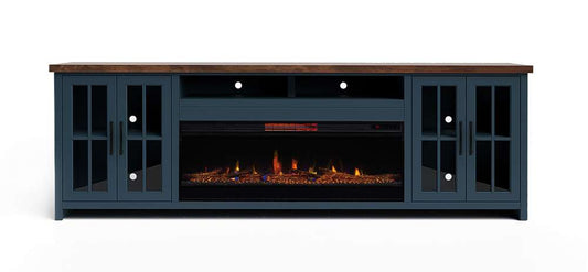 Legends Furniture - Bridgevine Home 97 in. Blue Denim and Barnwood Brown Finish Solid Wood Fireplace TV Stand - NT5410.BWK veiw 1