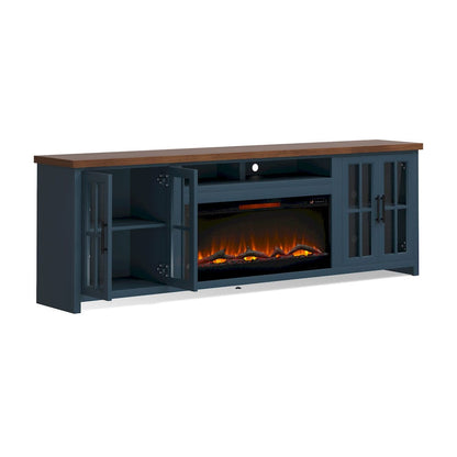 Bridgevine Home - 97 in. Blue Denim and Barnwood Brown Finish Solid Wood Fireplace TV Stand - NT5410.BWK view 5