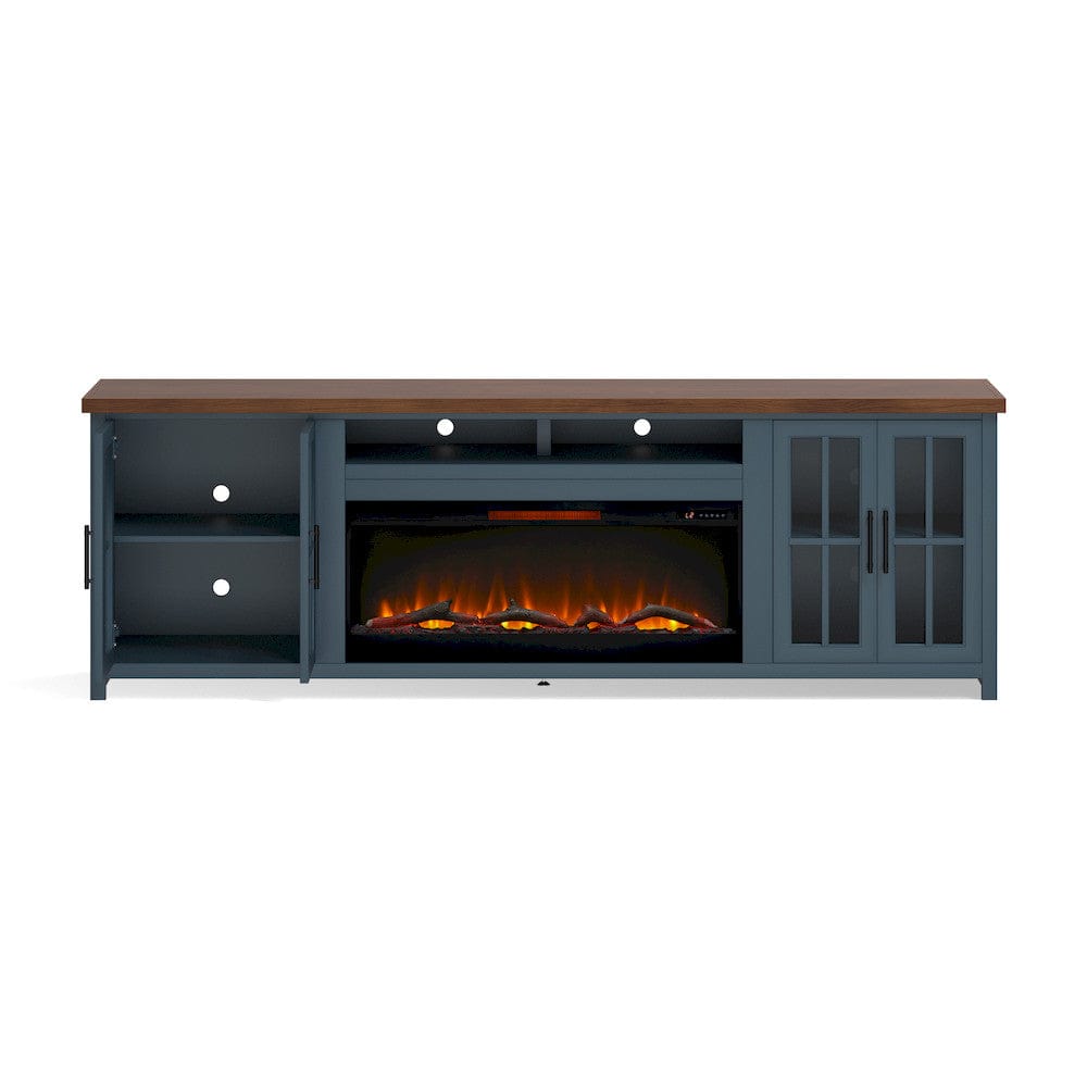 Bridgevine Home - 97 in. Blue Denim and Barnwood Brown Finish Solid Wood Fireplace TV Stand - NT5410.BWK view 6