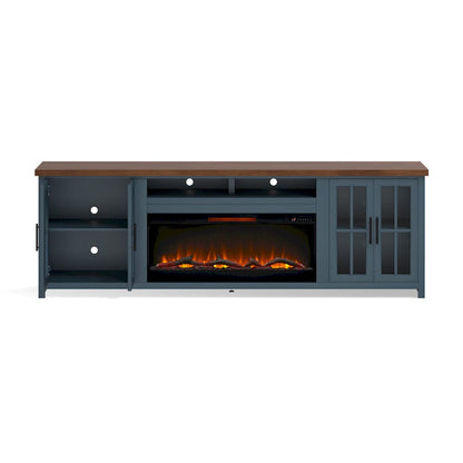 Bridgevine Home - 97 in. Blue Denim and Barnwood Brown Finish Solid Wood Fireplace TV Stand - NT5410.BWK view 6