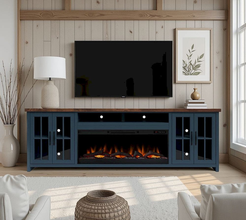 Bridgevine Home - 97 in. Blue Denim and Barnwood Brown Finish Solid Wood Fireplace TV Stand - NT5410.BWK view 8