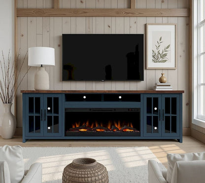 Bridgevine Home - 97 in. Blue Denim and Barnwood Brown Finish Solid Wood Fireplace TV Stand - NT5410.BWK view 8