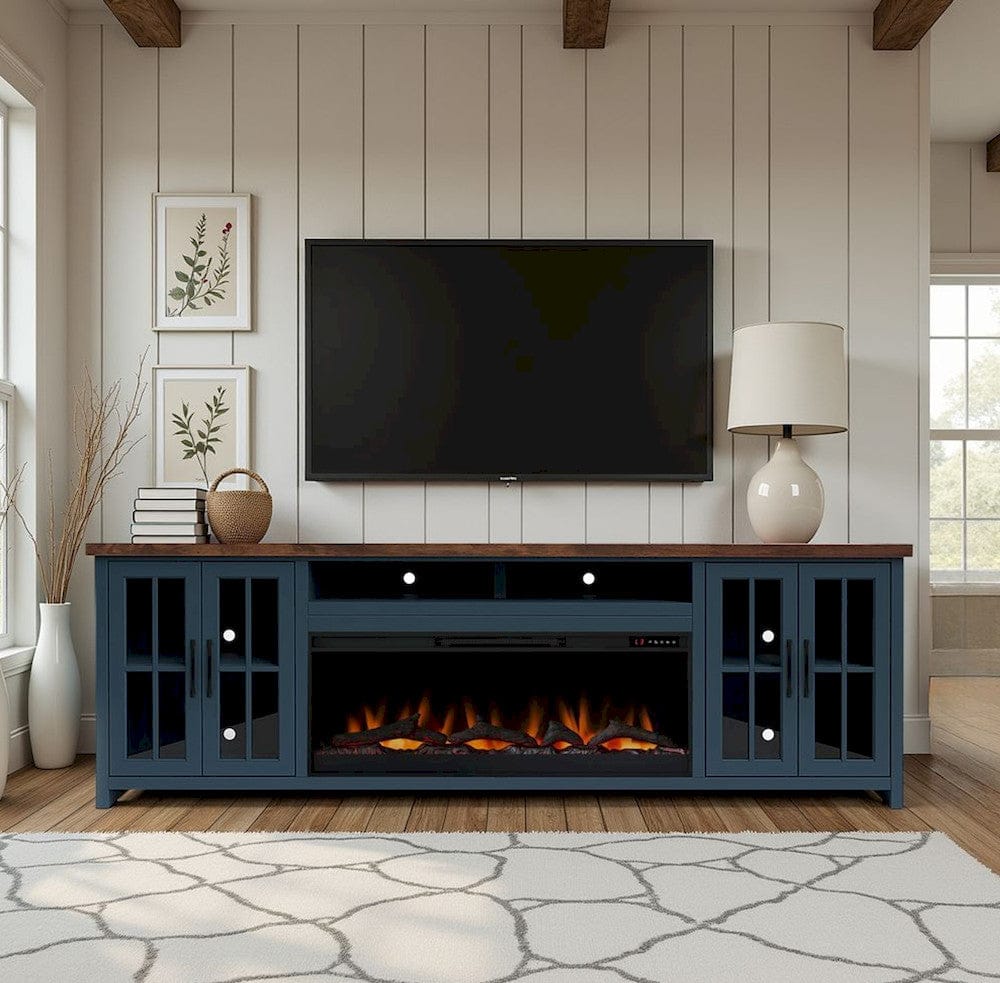 Bridgevine Home - 97 in. Blue Denim and Barnwood Brown Finish Solid Wood Fireplace TV Stand - NT5410.BWK view 9