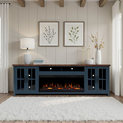 Bridgevine Home - 97 in. Blue Denim and Barnwood Brown Finish Solid Wood Fireplace TV Stand - NT5410.BWK view 10