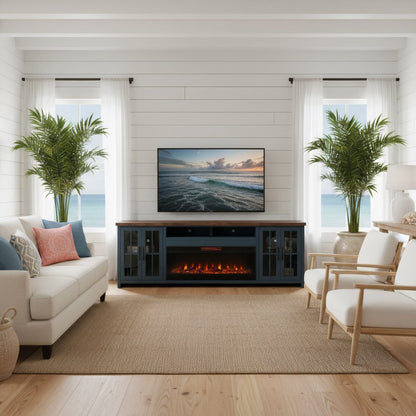 Bridgevine Home - 97 in. Blue Denim and Barnwood Brown Finish Solid Wood Fireplace TV Stand - NT5410.BWK view 11
