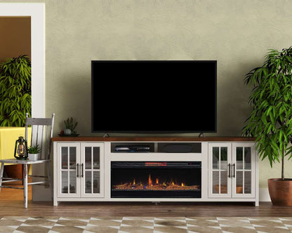 Legends Furniture - Bridgevine Home 97 in. Whitewash and Barnwood Brown Finish Solid Wood Fireplace TV Stand - HT5410.BJW view 1