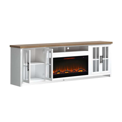 Legends Furniture - Bridgevine Home 97 in. Whitewash and Barnwood Brown Finish Solid Wood Fireplace TV Stand - HT5410.BJW view 3