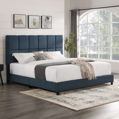 Legends Furniture - Bridgevine Home King Size Tall Blue Denim Square Headboard Upholstered Platform Bed - ZBRD-7000KG veiw 1