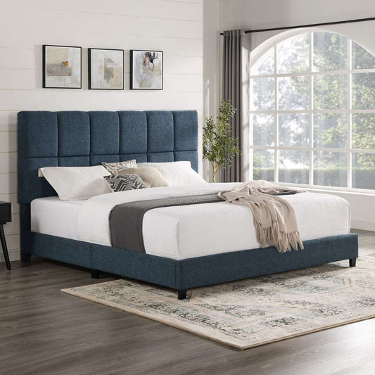Legends Furniture - Bridgevine Home King Size Tall Blue Denim Square Headboard Upholstered Platform Bed - ZBRD-7000KG veiw 1