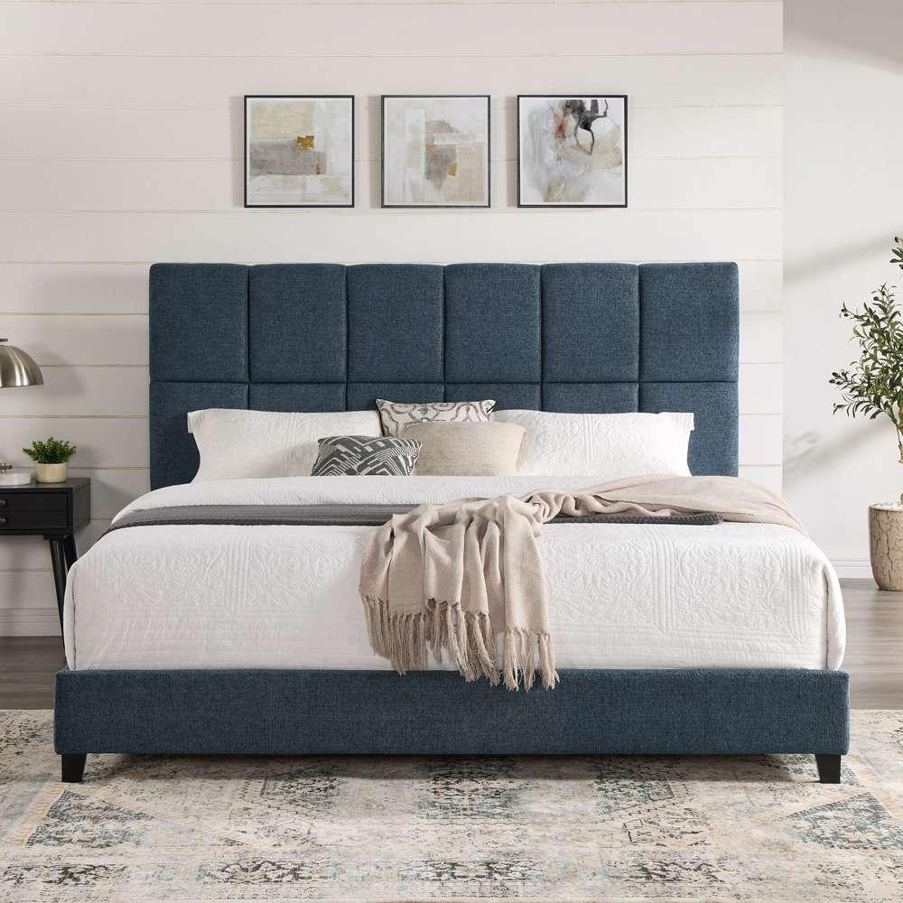 Legends Furniture - Bridgevine Home King Size Tall Blue Denim Square Headboard Upholstered Platform Bed - ZBRD-7000KG veiw 2
