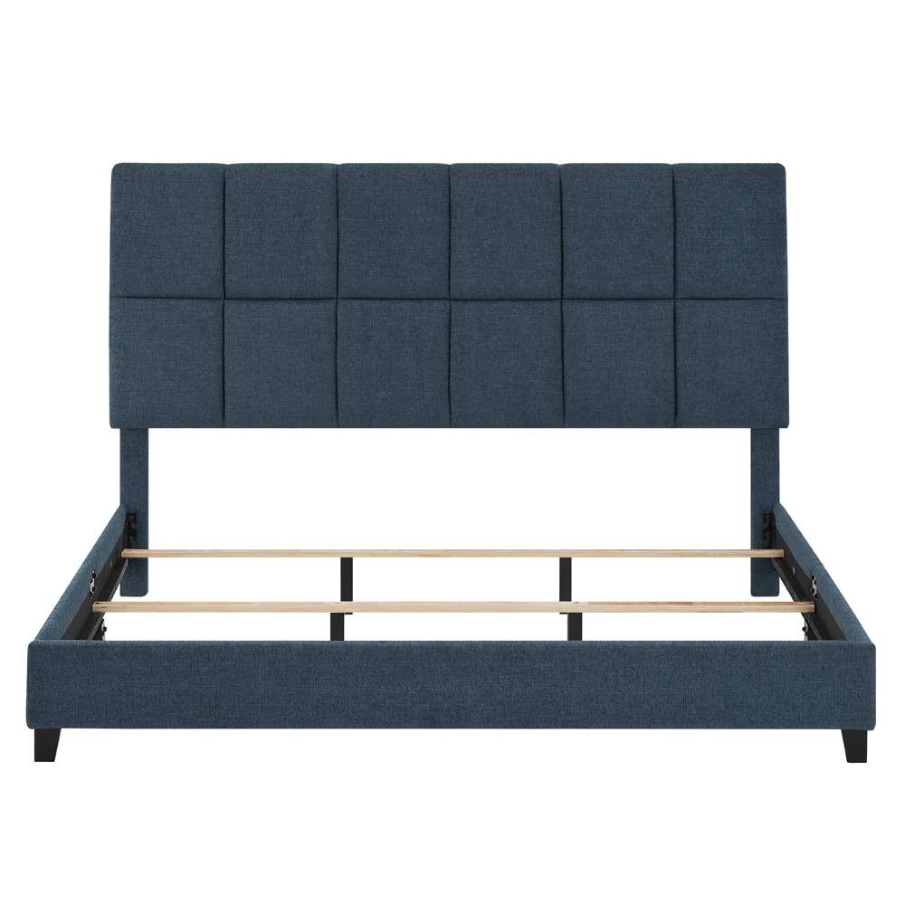 Legends Furniture - Bridgevine Home King Size Tall Blue Denim Square Headboard Upholstered Platform Bed - ZBRD-7000KG veiw 3