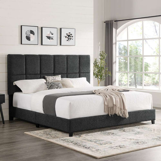 Legends Furniture - Bridgevine Home King Size Tall Grey Square Headboard Upholstered Platform Bed - ZBRD-7007KG veiw 1