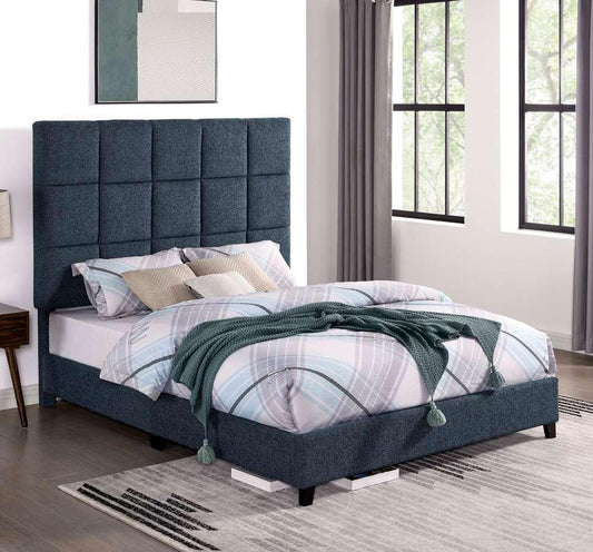 Legends Furniture - Bridgevine Home Queen Size Tall Blue Denim Square Headboard Upholstered Platform Bed - ZBRD-7000QN veiw 1