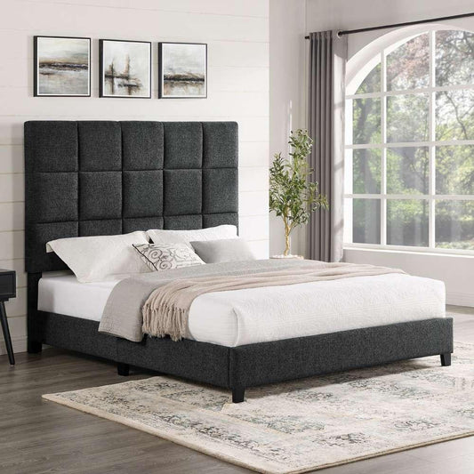 Legends Furniture - Bridgevine Home Queen Size Tall Grey Square Headboard Upholstered Platform Bed - ZBRD-7007QN veiw 1
