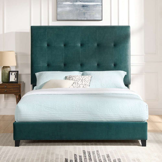 Legends Furniture - Bridgevine Home Queen Size Tall Green Velvet Tufted Headboard Upholstered Platform Bed - ZBRD-7004QN veiw 1