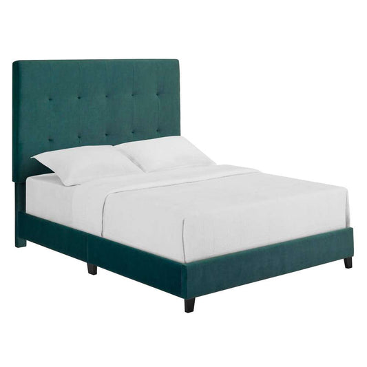 Legends Furniture - Bridgevine Home Queen Size Tall Green Velvet Tufted Headboard Upholstered Platform Bed - ZBRD-7004QN veiw 2