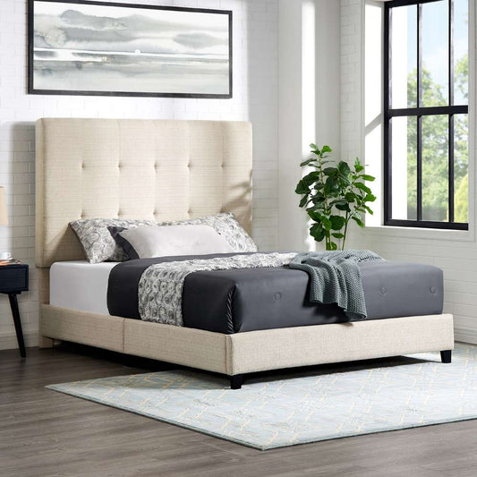 Legends Furniture - Bridgevine Home Queen Size Tall Tan Tufted Headboard Upholstered Platform Bed - ZBRD-7002QN veiw 1