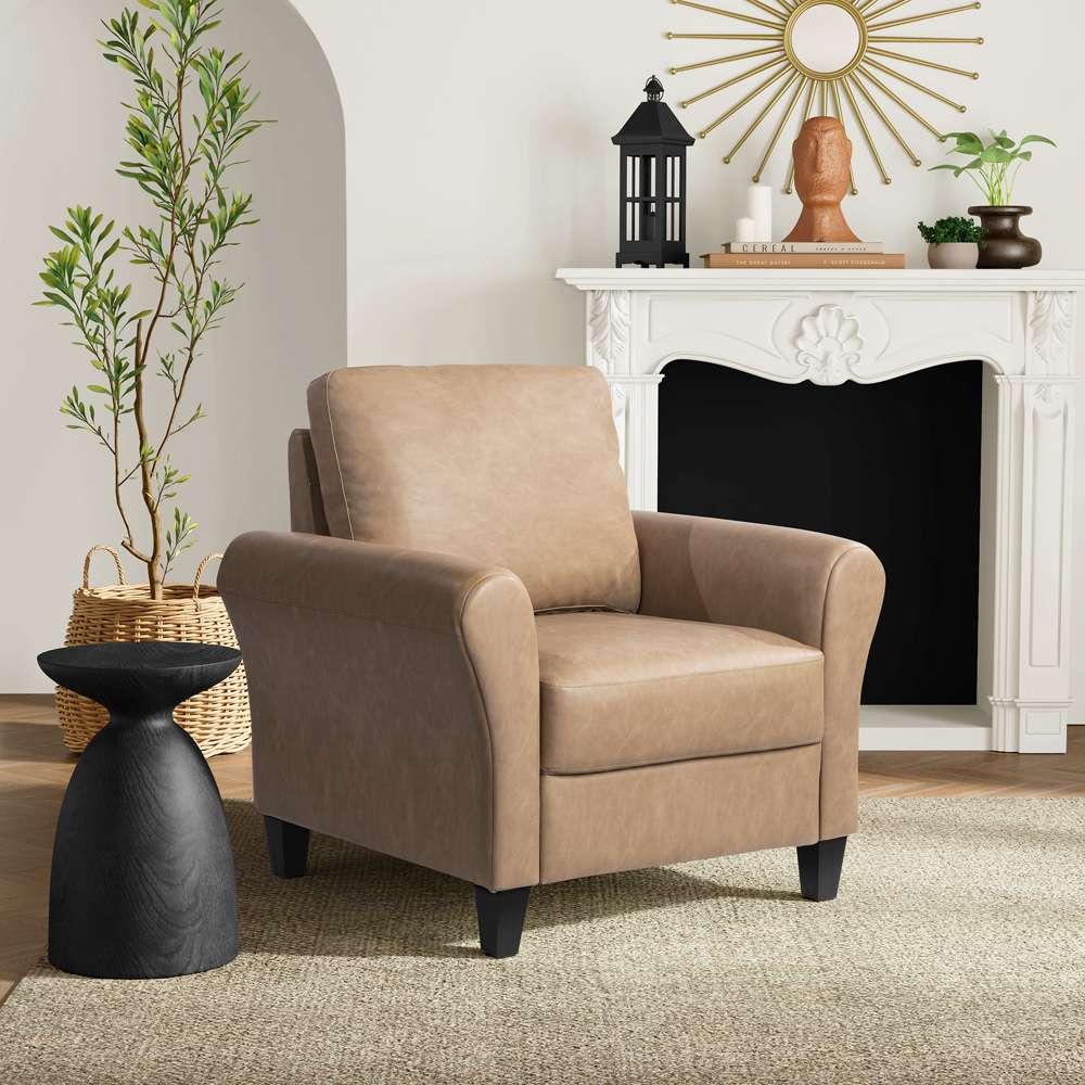Lifestyle Solutions - Westley Chair with Rolled Arms, Light Brown Faux Leather - CCWENKS1LBRRA veiw 9