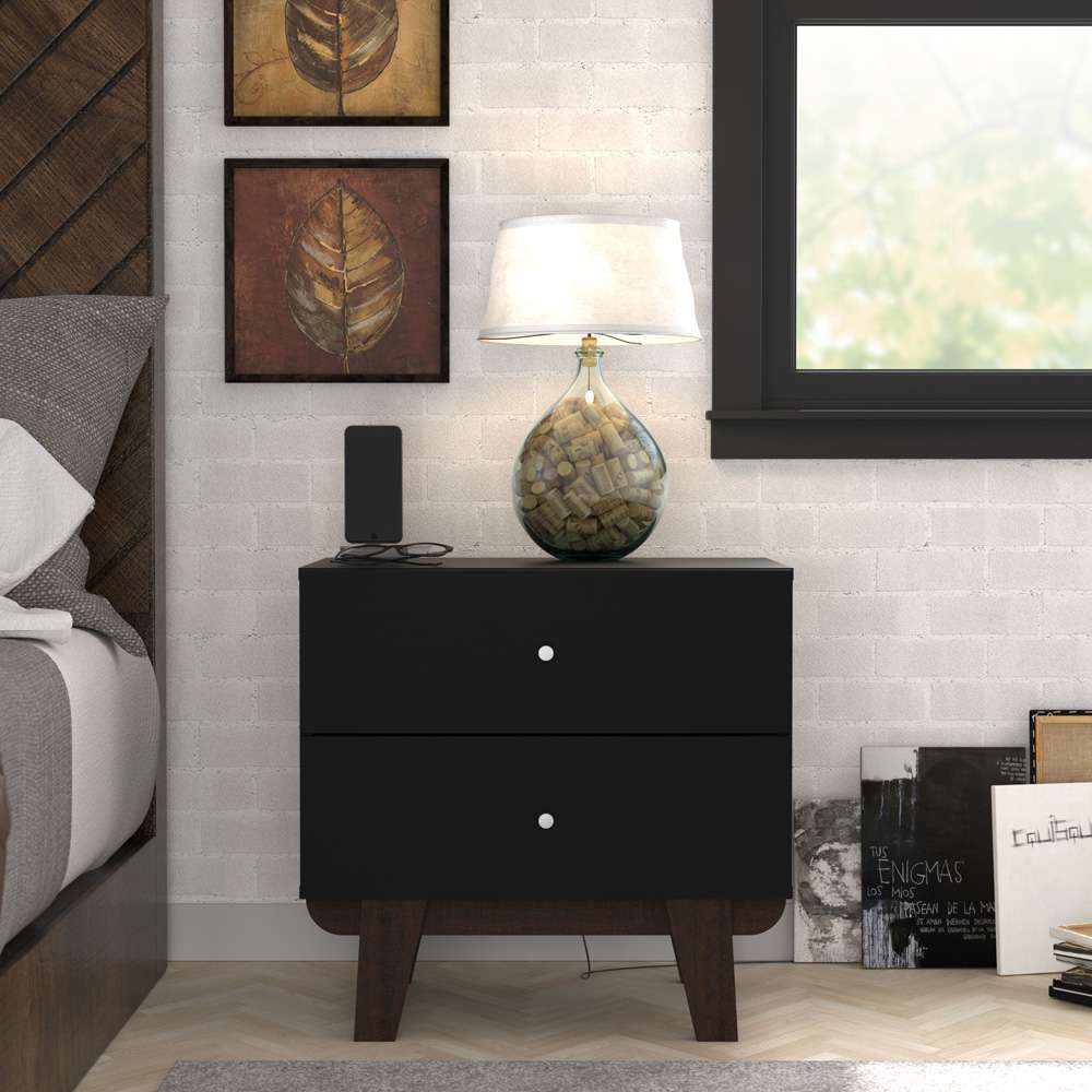 Living Essentials by Hillsdale - Kincaid Wood 2 Drawer Nightstand, Matte Black - 2735-773 veiw 3
