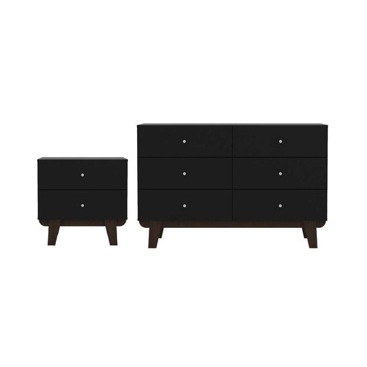 Living Essentials by Hillsdale - Kincaid Wood 6 Drawer Dresser and 2 Drawer Nightstand, Matte Black - 2735DSNGB veiw 1