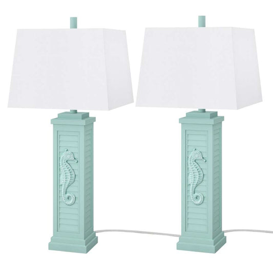 Lux Lighting - Sea Horse Shutter 32” Resin Teal Lamp with USB, (Set of 2) - LUX-3923-TEAL-USB veiw 1