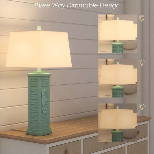 Lux Lighting - Sea Horse Shutter 32” Resin Teal Lamp with USB, (Set of 2) - LUX-3923-TEAL-USB veiw 2