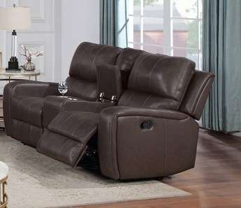 New Classic Furniture - Linton Leather Console Loveseat W/ Dual Recliners-Brown - L1721-25-LDB veiw 1