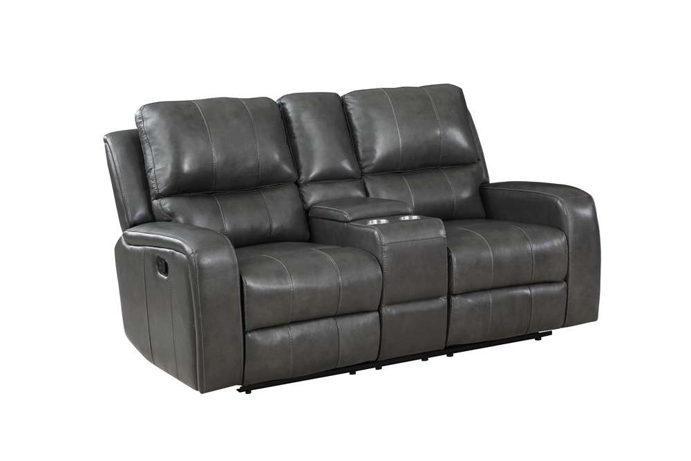 New Classic Furniture - Linton Leather Console Loveseat W/ Dual Recliners-Gray - L1721-25-DGR veiw 1