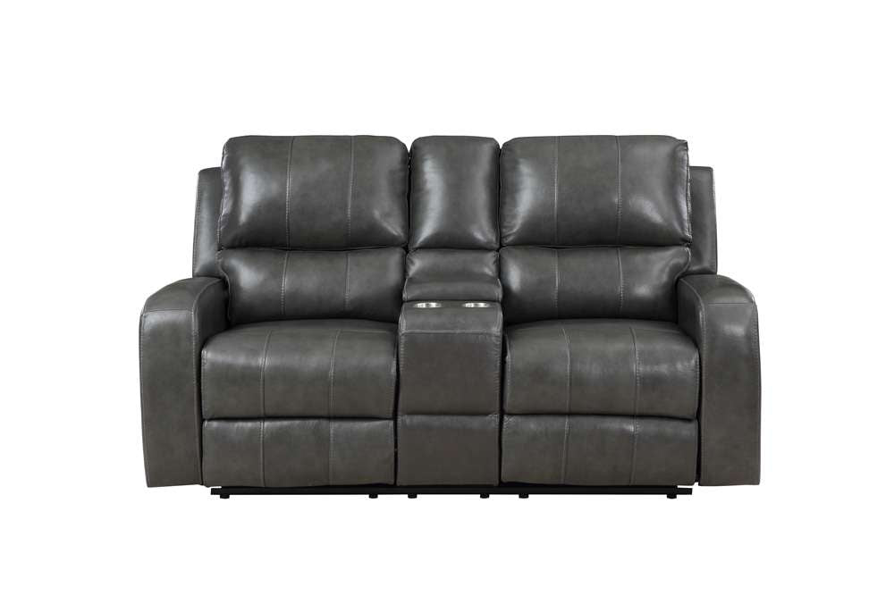 New Classic Furniture - Linton Leather Console Loveseat W/ Pwr Fr-Gray - L1721-25P1-DGR veiw 3