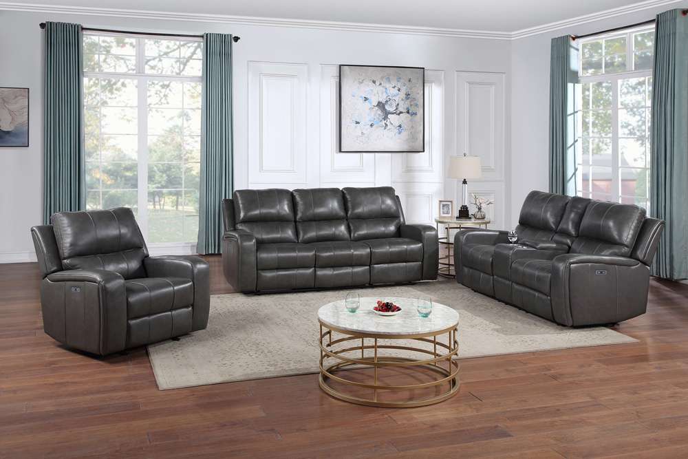 New Classic Furniture - Linton Leather Sofa  W/ Pwr Fr-Gray - L1721-30P1-DGR veiw 2