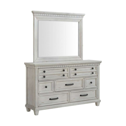 Picket House Furnishings - Windom Dresser and Mirror Set in Antique White - B-10530-7-DRMR veiw 1