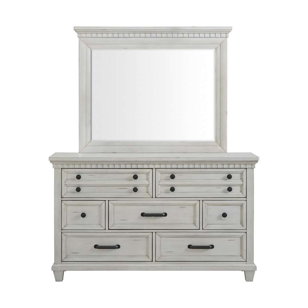 Picket House Furnishings - Windom Dresser and Mirror Set in Antique White - B-10530-7-DRMR veiw 3
