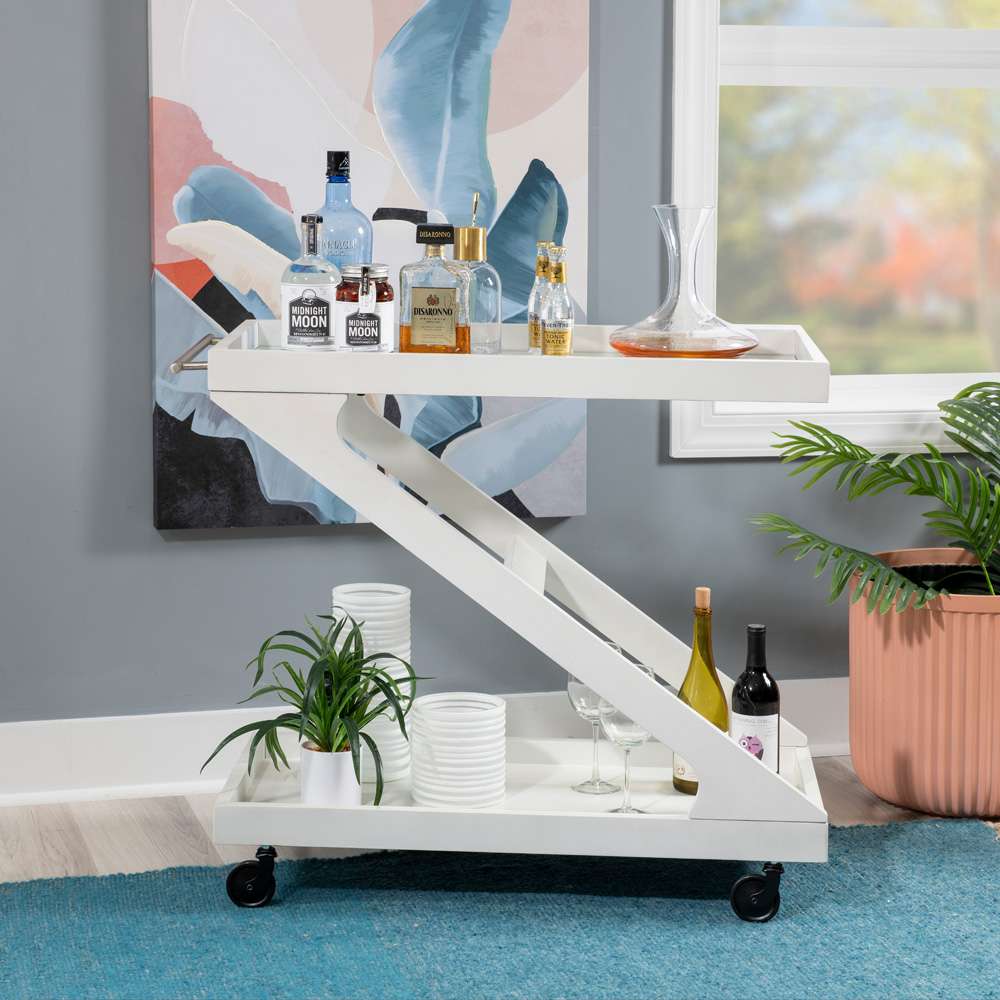 Powell Company - Marlon Wood Rolling Bar Cart, Antique White - D1520LA23NAN veiw 4