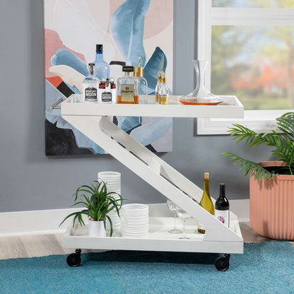 Powell Company - Marlon Wood Rolling Bar Cart, Antique White - D1520LA23NAN veiw 4