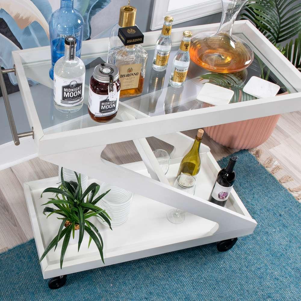 Powell Company - Marlon Wood Rolling Bar Cart, Antique White - D1520LA23NAN veiw 5