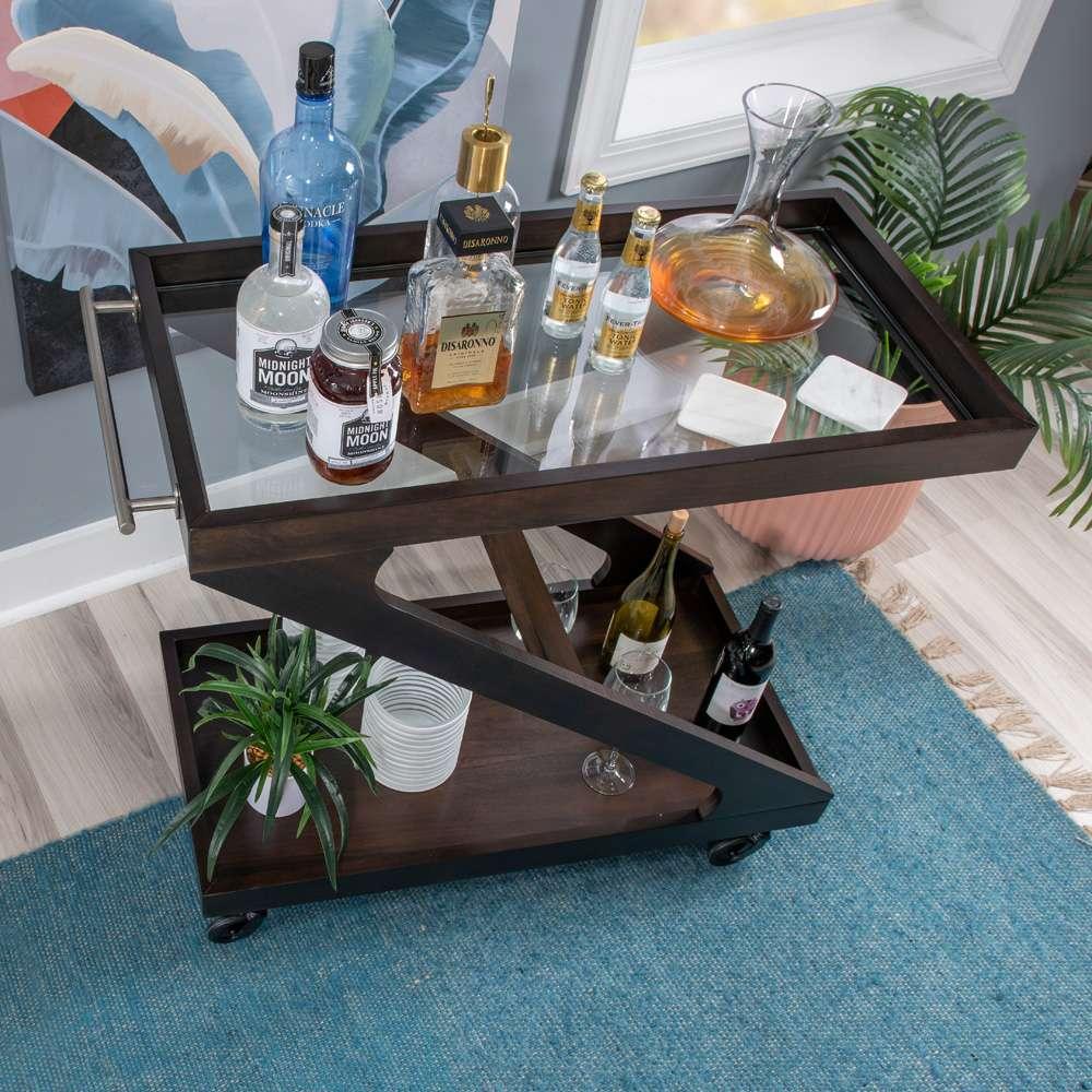 Powell Company - Marlon Wood Rolling Bar Cart, Umber - D1520LA23UMB veiw 6