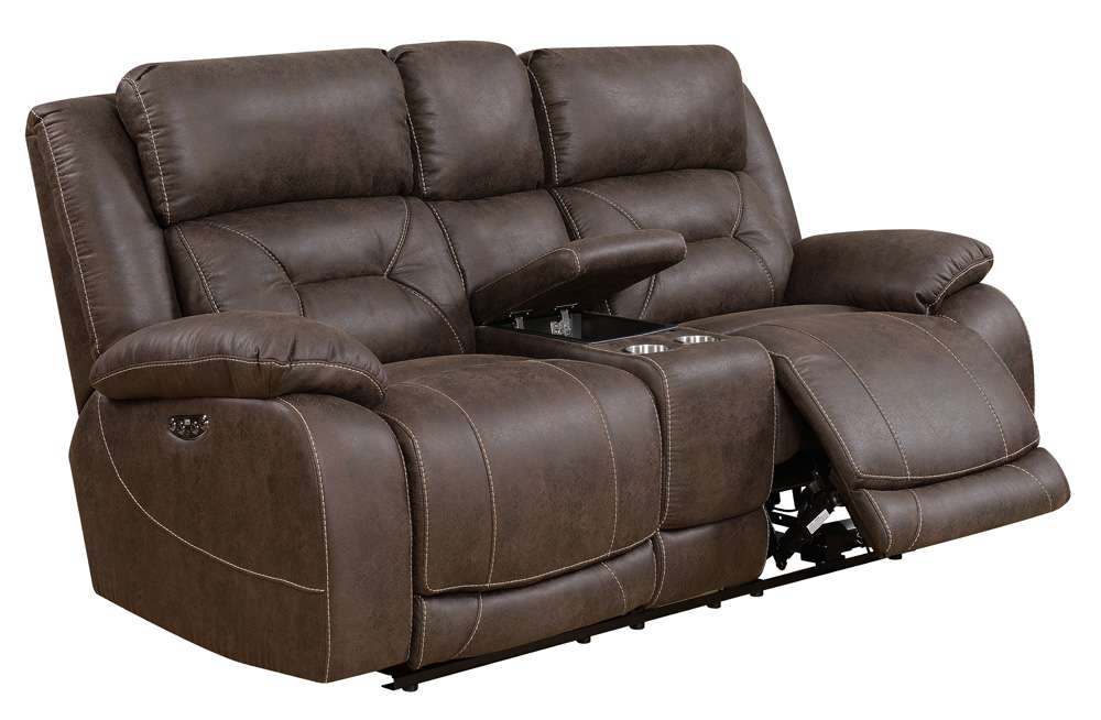 Steve Silver - Aria Dual-Power Reclining Console Loveseat - Saddle Brown - AA950LBN veiw 3