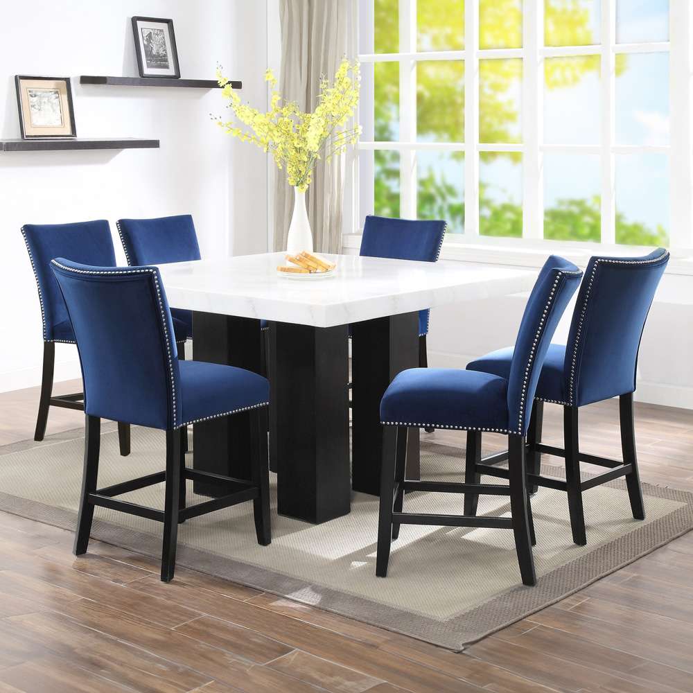 Steve Silver - Camila Square 7PC Counter Set Blue Chair - White Table Top - CM540-C7PC-B veiw 1
