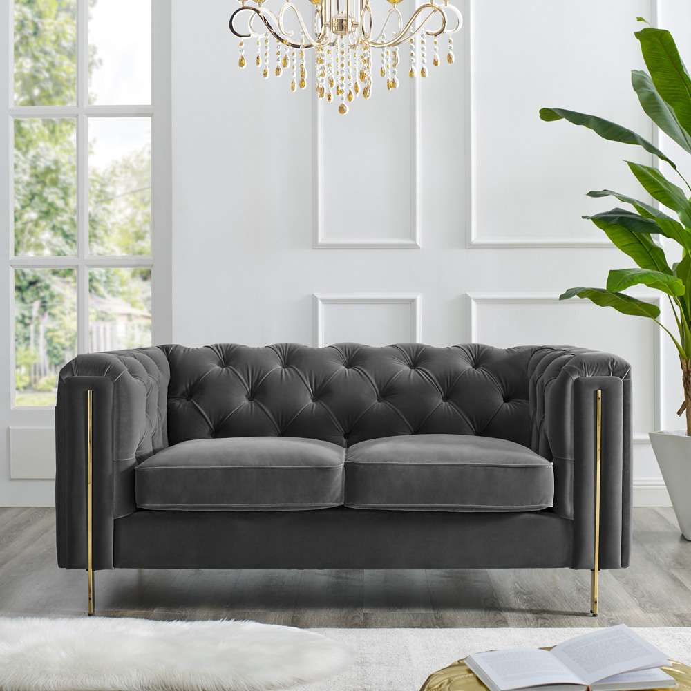 Steve Silver - Charlene Gray Velvet Sofa and Loveseat - CH100-2PC-GY veiw 4