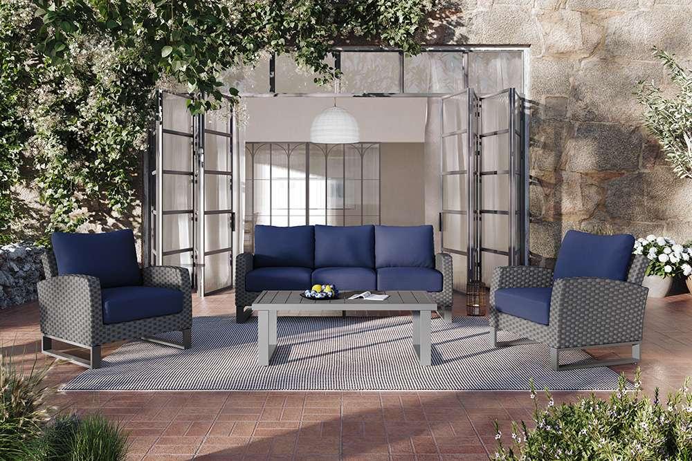 New Classic Furniture - Fiji Outdoor Patio Conversation 4 Pc Set-Sofa, 2 Chairs, Coffee Table-Blue - 60-801C-4P veiw 1