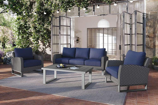 New Classic Furniture - Fiji Outdoor Patio Conversation 4 Pc Set-Sofa, 2 Chairs, Coffee Table-Blue - 60-801C-4P veiw 2