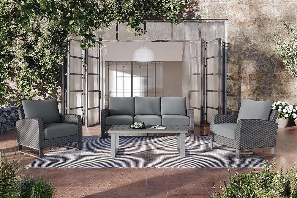 New Classic Furniture - Fiji Outdoor Patio Conversation 4 Pc Set-Sofa, 2 Chairs, Coffee Table-Gray - 60-801G-4P veiw 1