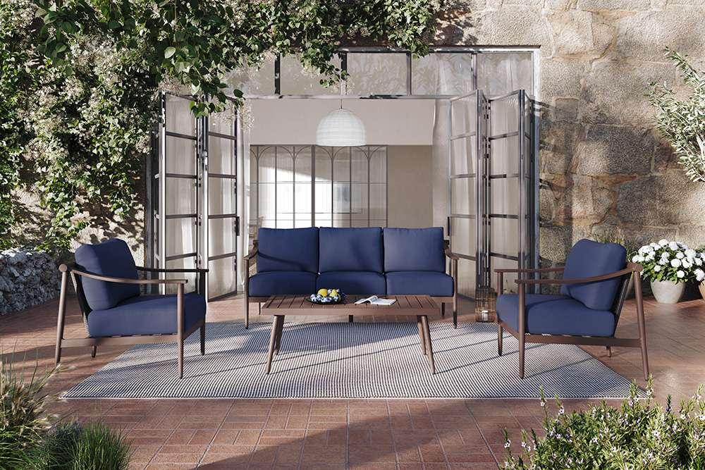 New Classic Furniture - Moana 4 Piece Outdoor Conversation Set - Sofa, 2 Club Chairs And Coffee Table-Blue - G814B-4S veiw 1