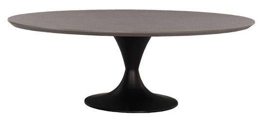 Fairfield Chair Company - Massimo Tulip Cocktail Height Table Base With Laminate 60in Oval Table Brown Top Black Leg veiw 1