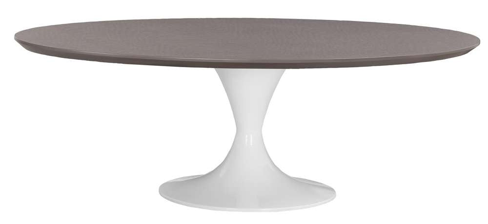 Fairfield Chair Company - Massimo Tulip Cocktail Height Table Base With Laminate 60in Oval Table Brown Top White Leg veiw 1