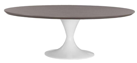 Fairfield Chair Company - Massimo Tulip Cocktail Height Table Base With Laminate 60in Oval Table Brown Top White Leg veiw 1