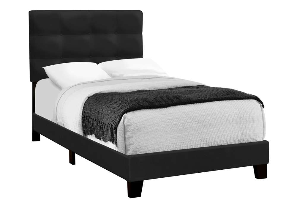 Monarch Specialties - Bed, Twin Size, Upholstered, Bedroom, Frame Only, Youth, Teen, Juvenile, Black Velvet, Transitional - I 5924T veiw 1
