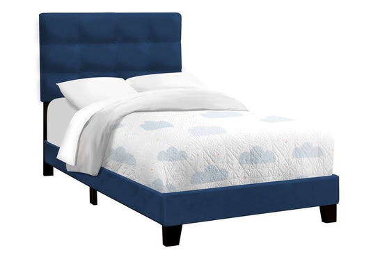 Monarch Specialties - Bed, Twin Size, Upholstered, Bedroom, Frame Only, Youth, Teen, Juvenile, Blue Velvet, Transitional - I 5918T veiw 1
